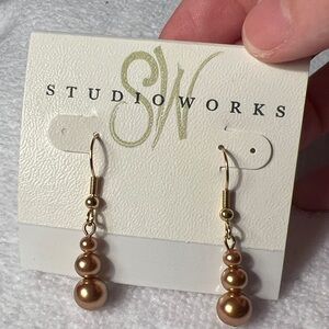 3/$18 Studio Works Gold Triple Pearl Earrings Lot 451